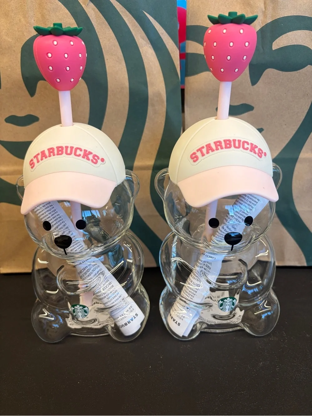 NWT 2pc Lot Summer 2026 Starbucks Bearista Bear Glass Cold Cup 20oz 591 ML